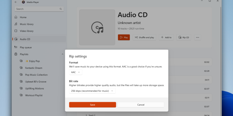 Der neue Windows Media Player reist durch die Zeit und erhält die Fähigkeit, CDs zu brennen