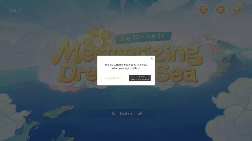 Beweis für ein bezauberndes Web-Ereignis mit Genshin-Effekt, das auf dem Meer träumt. Registrieren Sie sich auf der Ereignisseite des Hoyoverse-Kontobildschirms