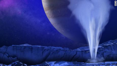 Frühere Missionen haben Wasserdampfwolken ausgemacht, die durch die Eiskruste sprengen, wie in dieser Abbildung gezeigt.
