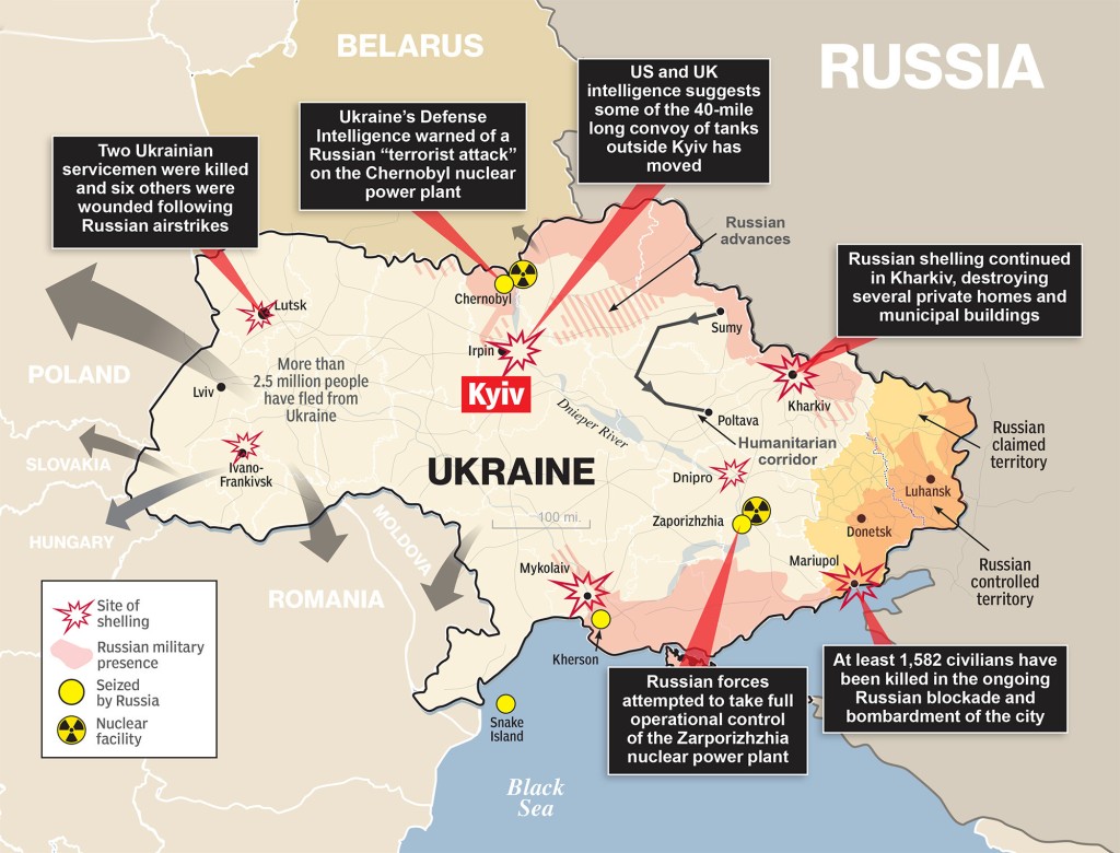 Die Grafik zeigt die russische Invasion in der Ukraine am 11. März 2022.