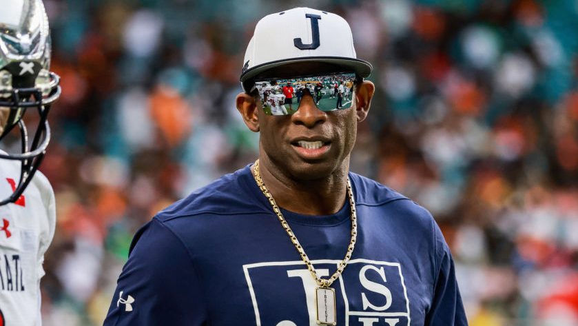 Jackson State University Football Coach Deion Sanders on the field