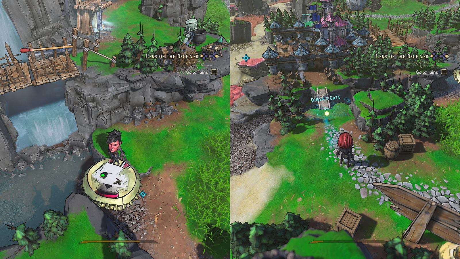 Geteilter Bildschirm-Screenshot von Tiny Tina's Wonderlands overworld
