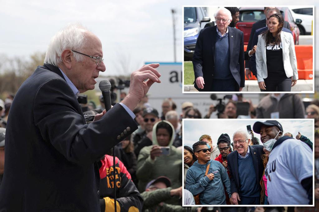 Bernie Sanders, AOC, besucht eine Kundgebung für Arbeiter auf Staten Island bei der Amazon-Gewerkschaft