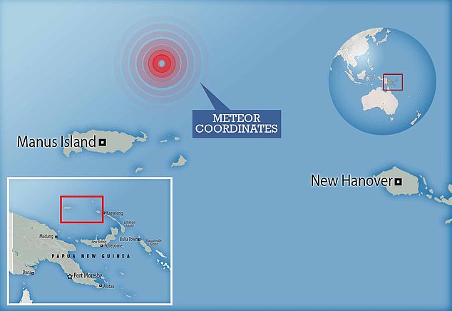 Laut NASA erhellte am 8. Januar 2014 ein Meteor den Himmel in der Nähe der Insel Manus, Papua-Neuguinea, während er mit mehr als 100.000 Meilen pro Stunde unterwegs war.  Laut Wissenschaftlern könnte es interstellaren Schutt in den Ozean geregnet haben