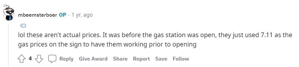 Ein Reddit-Post über Benzinpreise bei 7-Eleven. 