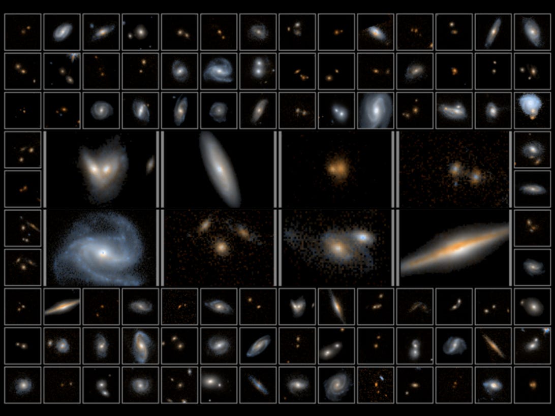 Fotomosaik mit einer Vielzahl von Galaxien
