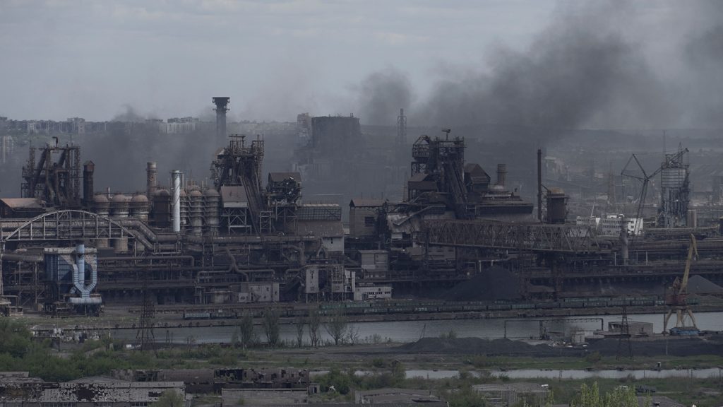 A view shows the Azovstal steel plant in the city of Mariupol on May 10, amid the ongoing Russian military action in Ukraine.