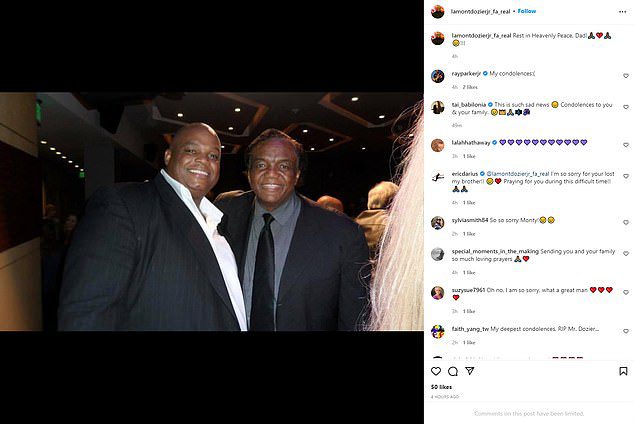 Doziers Sohn, Lamont Dozier Jr., postete ein Bild der beiden auf Instagram und schrieb: 