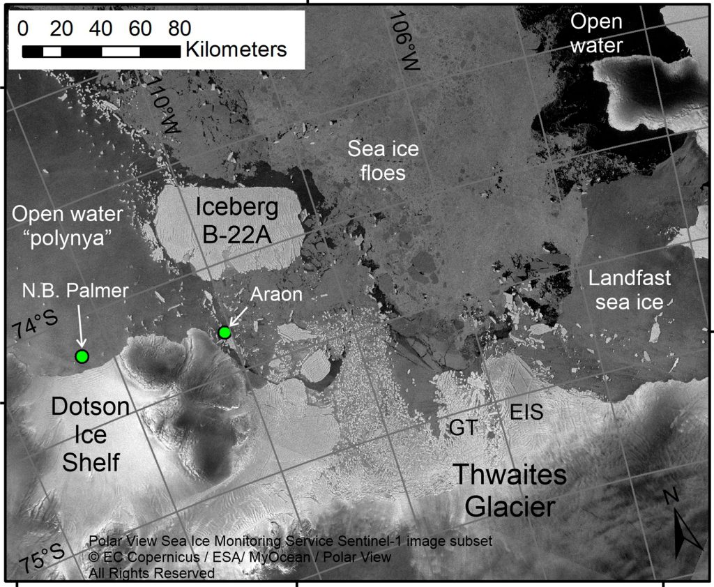 Ein Satellitenbild der Europäischen Weltraumorganisation zeigt die Position "Doomsday-Gletscher."  