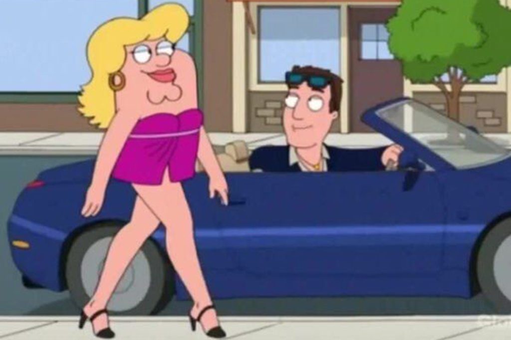 Family Guy - Beine gehen ganz nach oben Griffin ist die Großtante von Peter Griffin.  Ihre Beine gehen tatsächlich den ganzen Weg.  in "Amischer Jay"Peter schwört, abzunehmen, um in Columbus, Ohio, Achterbahn fahren zu können.  Er besteht darauf, dass er am Ende genauso gut aussehen wird wie seine Tante.  Als seine Tante jedoch ihre Beine in einem Maulkorb zeigt, reagiert ein Passant entsetzt und nennt sie ein Monster.