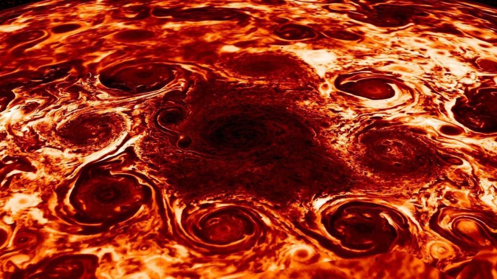Wissenschaftler untersuchten neun Wirbelstürme, die den Nordpol des Jupiters umkreisen