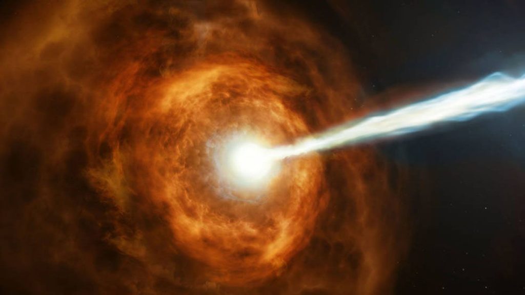 An illustration of a gamma-ray burst.