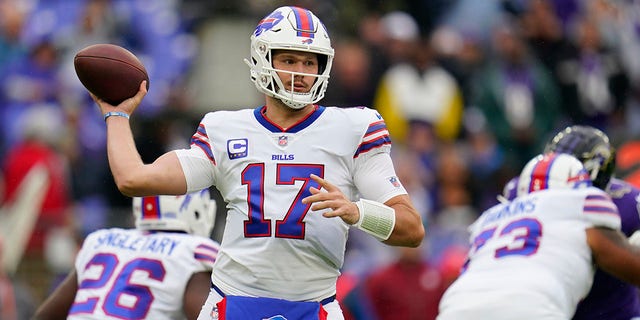 Buffalo Bills Quarterback Josh Allen spielt am 2. Oktober 2022 in Baltimore gegen die Baltimore Ravens.