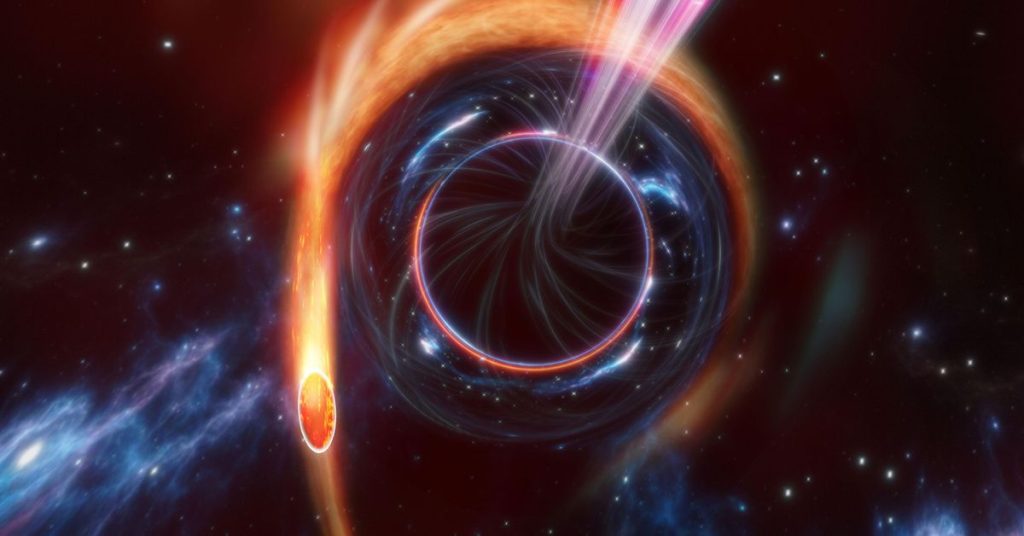 Ein Schwarzes Loch hat einen Stern in einer weit, weit entfernten Galaxie zerrissen