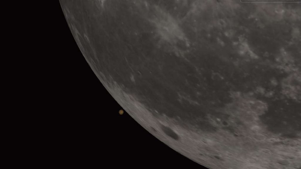 A close up rendering of what Mars' disappearance behind the moon will look like Wednesday evening.